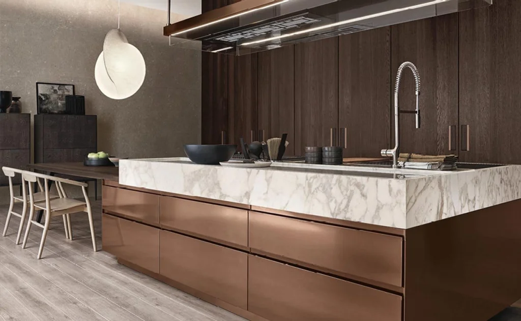 Wall-less cabinet kitchen